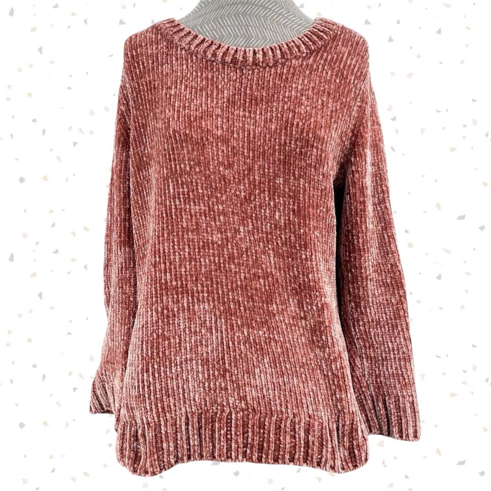 Orvis Chenille Sweater Pink Mauve Relaxed Soft Cozy 90s Style Shiny Top Size M